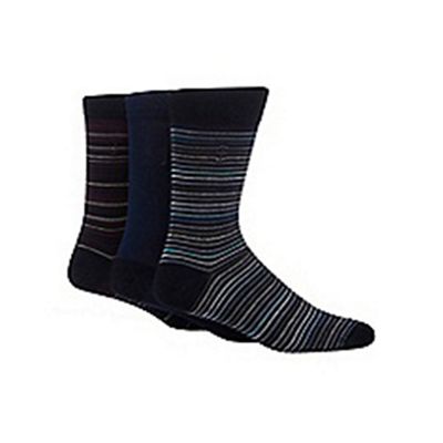 Designer pack of three blue mercerised cotton blend socks
